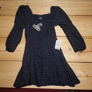 Angie Navy Blue Polka Dot Dress Long Sleeve Mid Length NWT Summer Spring Casual